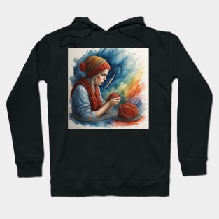 Woman Knitting Watercolour Style Hoodie